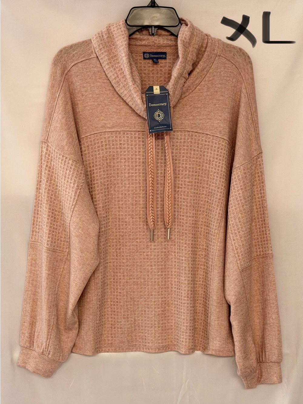Democracy Dusty Rose Waffle Cowl Hoodie Sweater